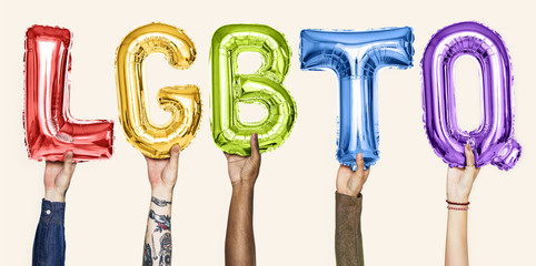 Rainbow alphabet balloons forming the word LGBTQ