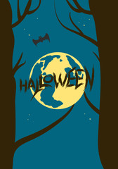 Happy Halloween flat vertical poster. Vector illustration.