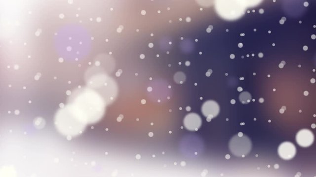 Abstract Blurred Background Seamless Loop with White Snowfall and Purple Bokeh Effect Lights. Holiday and Glittering Decorated Design