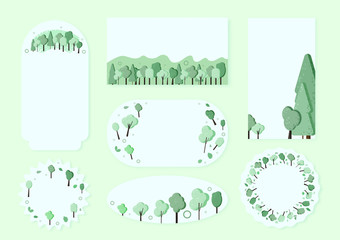 Set of Green trees compositions for social media design. Vector illustration.