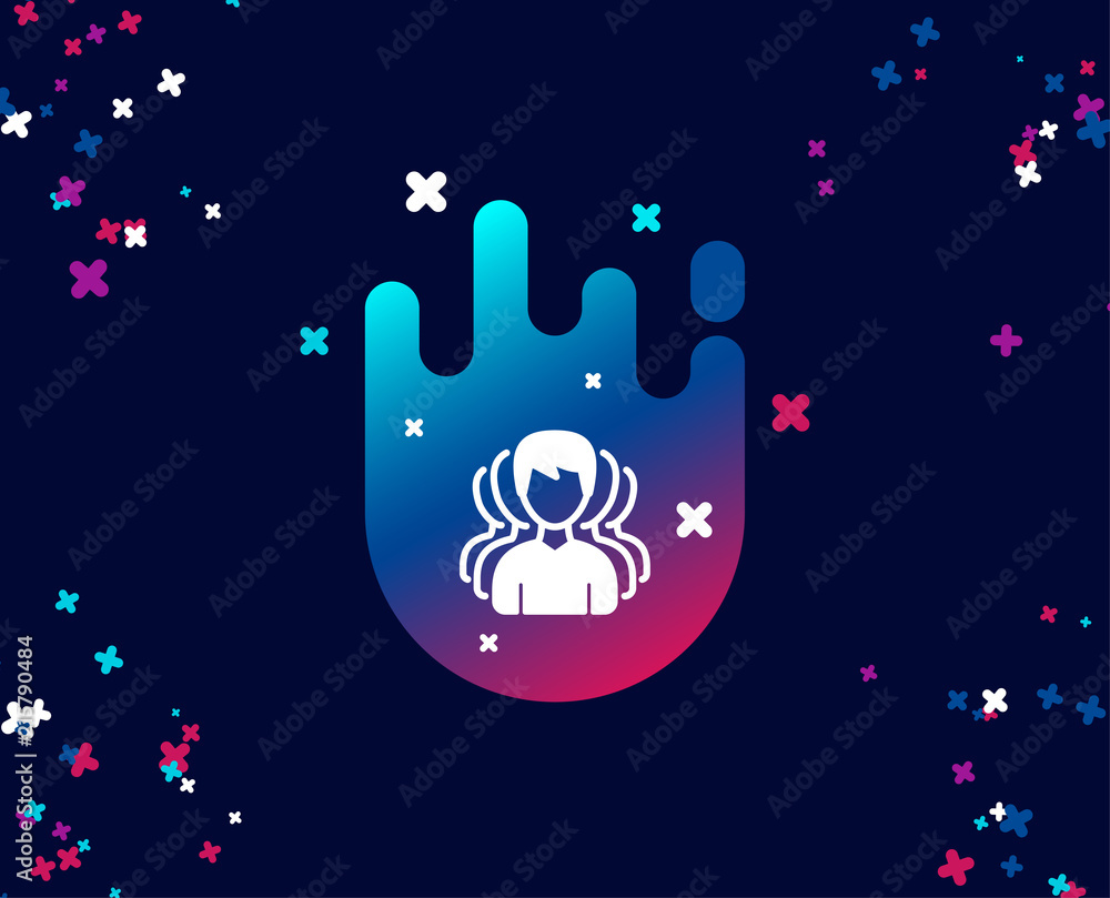 Poster Group of Men simple icon. Human communication symbol. Teamwork sign. Cool banner with icon. Abstract shape with gradient. Vector