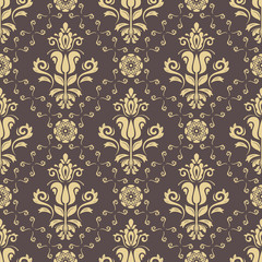 Classic seamless pattern. Traditional orient brown and golden ornament. Classic vintage background