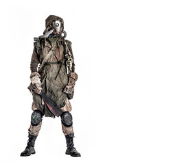 Terrifying post apocalyptic human creature, person survived in poisoned by pollution, post nuclear...