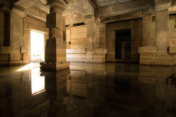 Fototapeta na wymiar Ancient hindu temple in Hampi heritage park in Karnataka, India.