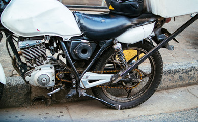 Fototapeta premium Old motorcycle and helmet