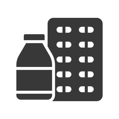 syrup bottle and capsule, healthcare and medical related solid icon