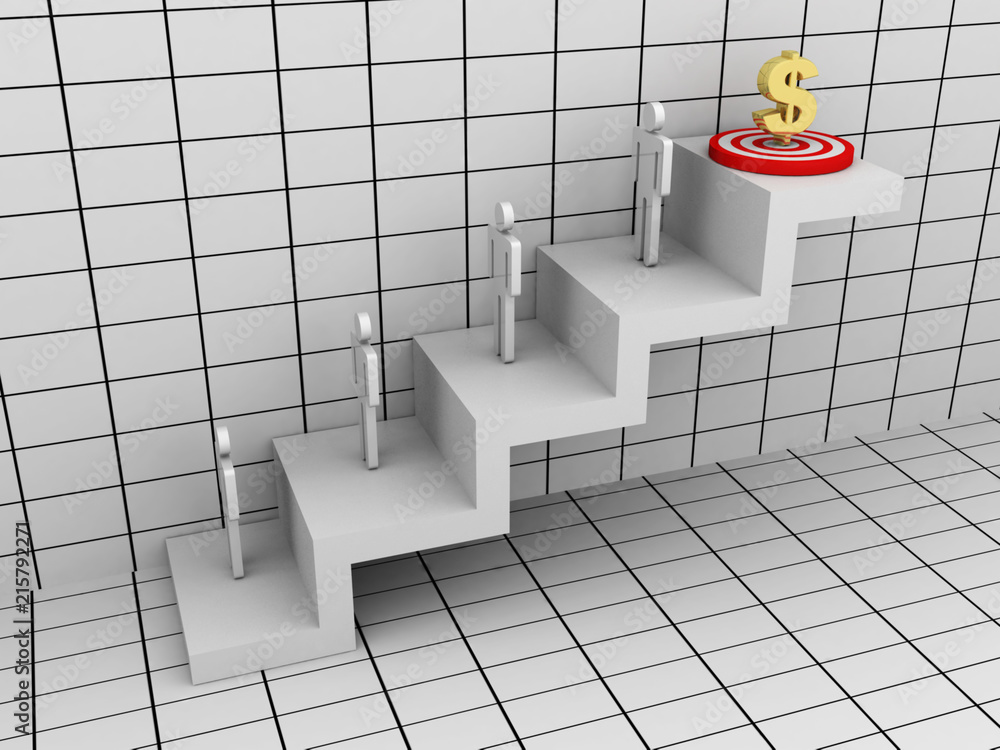 Poster 3d rendering dollar symbol with business team