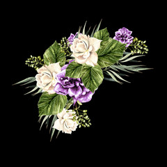 Beautiful watercolor wedding bouquet with rose and peony. 