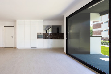 Interior of modern apartment, nobody inside, empty space