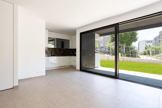 Interior of modern apartment, nobody inside, empty space