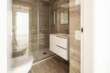 Interior of modern apartment, nobody inside, bathroom