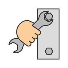 Hand holding wrench color icon