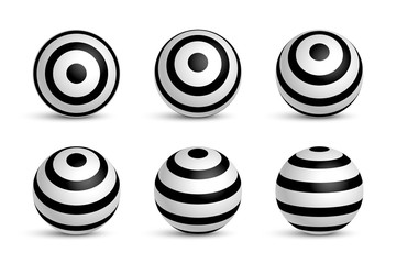 Set of stripped 3D spheres isolated on white background. Vector design elements.