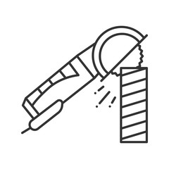 Angle grinder machine polishing wooden plank linear icon