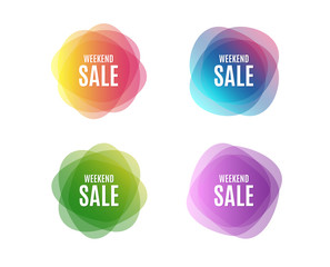 Weekend Sale. Special offer price sign. Advertising Discounts symbol. Colorful round banners. Overlay colors shapes. Abstract design concept. Vector