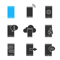 Phone communication glyph icons set