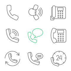 Phone communication linear icons set