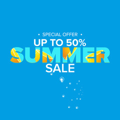 summer sale modern color design template banner or poster. Vector Summer sale label with typographic text isolated on blue background