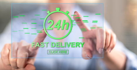 Woman touching a fast delivery concept