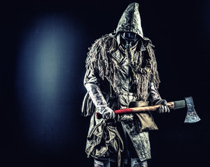 Post apocalyptic survivor, radioactive zone stalker, crazy serial killer or maniac in gas mask and...