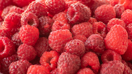 Ripe red raspberry background over an old wooden table.