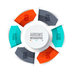 Cycle business arrows elements. Business process infographics with 6 steps. Abstract presentation template. Modern vector infochart layout design.
