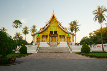 Buddhist temple in Luang Prabang, Laos, at sunset.