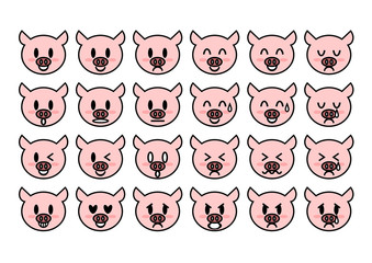 ブタの表情アイコンイラストセット
