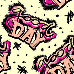 Funky curved lines graffiti seamless hand craft expressive ink hipster pattern