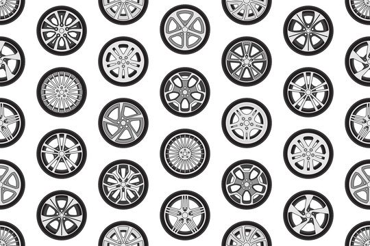 Seamless pattern with car wheels. isolated on white background