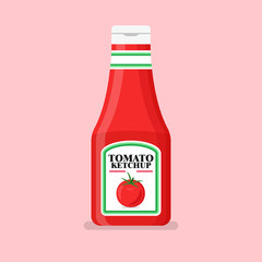 Tomato ketchup bottle in flat style