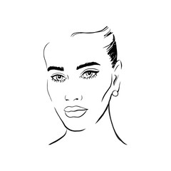 Beautiful woman with earrings vector fashion sketch. Young girl face portrait art. Trendy model look hand drawn illustration. Beauty Fashion model. Sketch. Beauty Fashion model. Vector illustration