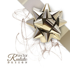 Vector illustration of realistic metallic golden ribbon.