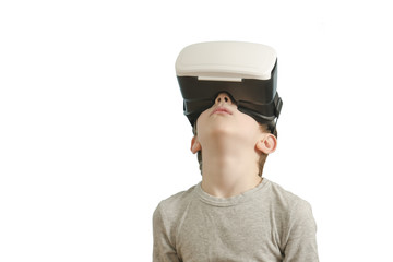 Boy with glasses of virtual reality. White background