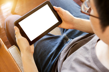 man using mobile tablet computer