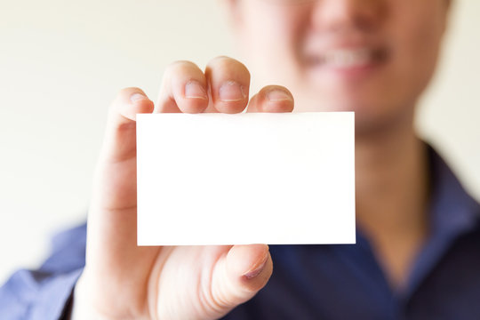 Business Man Holding Business Name Card