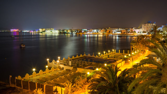 Ibiza town cityscape by night