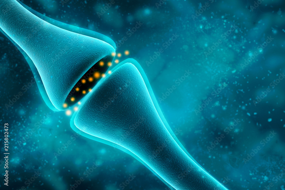 Poster synapse and neuron cells sending electrical chemical signals. 3d rendering