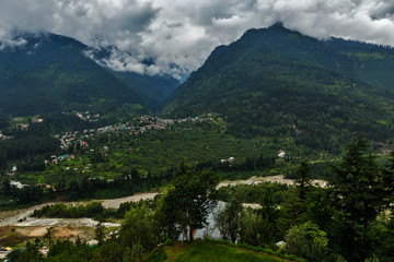Fototapeta na wymiar Himalayan town in cloudy weather