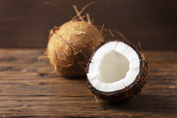 Fresh coconut on the wooden table