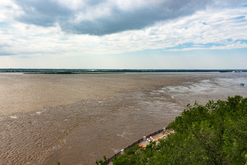 Flood on the Amur river near the city of Khabarovsk Russia. 31.07.2018.