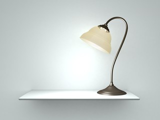 3d lamp on a white shelf near a white wall