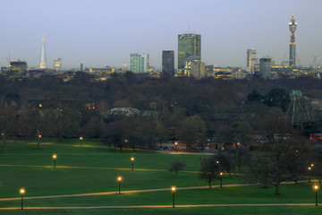 London cityscape seen from Primrose hill at dusk