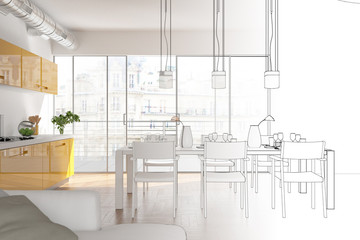 Interior Design Modern Loft Drawing Gradation Into Photograph