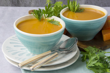 Pumpkin soup served in a bowl