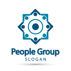 Vector graphic group connection logo.Eight people in the circle.logo team work