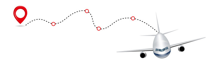 Airplane route in dotted line shape isolated on white background. Abstract concept graphic element for air transportation presentation. Vector