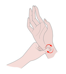 Exercises for the hands against inflammation of the joints and arthritis. Two female hands connected by fingers. Vector illustration