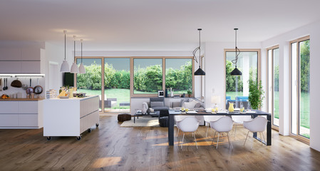 living room in modern luxury villa - wohnzimmer in Luxus Villa - obrazy, fototapety, plakaty