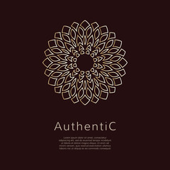 Golden vector logotype. Gradient outline logo. Classic floral design.